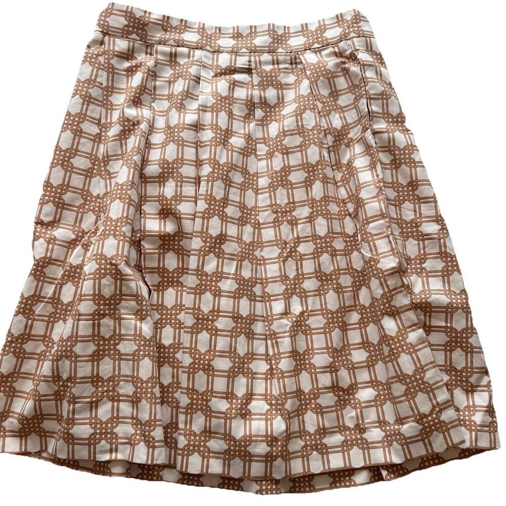 Ann Taylor Sz 12P A-line skirt cream and brown geometric quiet Luxury old money